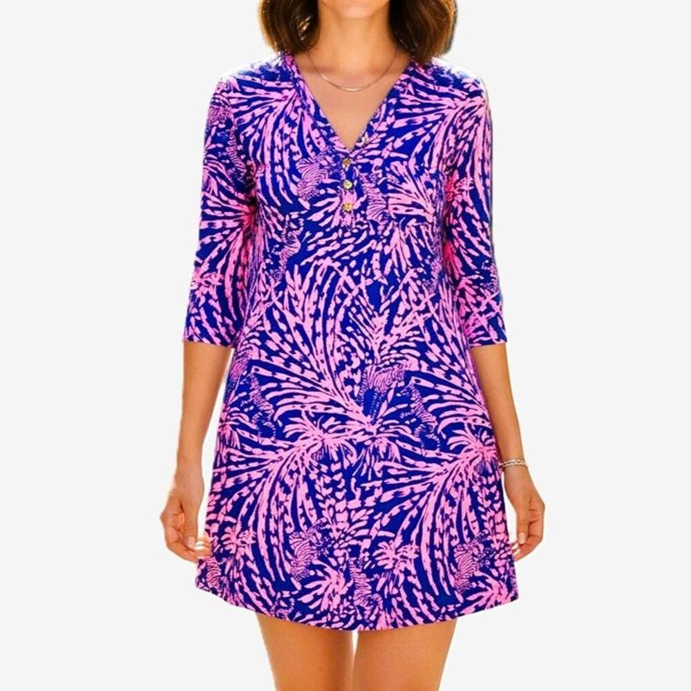 LILLY PULITZER Dress Pink Blue Zebra in Palmetto Cotton Women Size Large